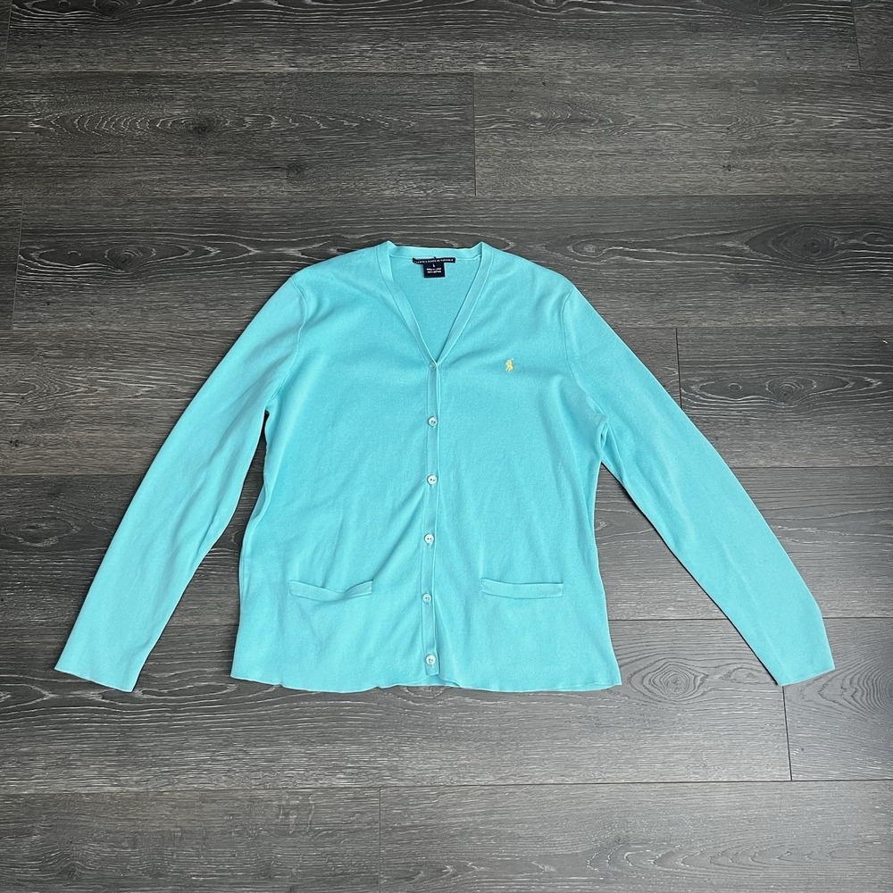 RALPH LAUREN Vintage 100% Cotton Y2K Cardigan Sweater‎ Womens Large 90s Preppy